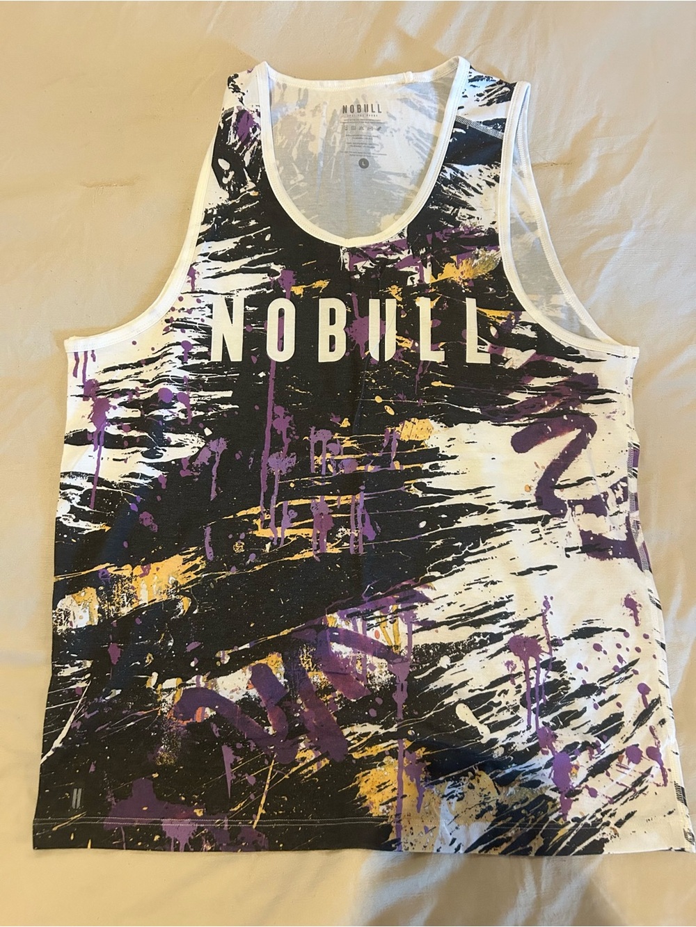 NOBULL White Graphic Workout Tank with Black and Purple Accents